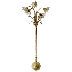 Bamboo Brass Palm Leave Floor Lamp with Capiz Shade