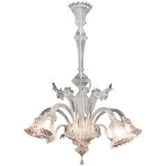 Antique Early 20th Century Venetian Transparent Chandelier, Five Arms Leaves and Flower