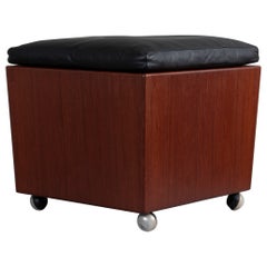 Teak & Leather Cube Storage Ottoman
