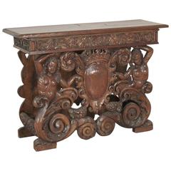 Vintage 19th Century Solid Walnut Carved Wall Table Manufactured in Italy