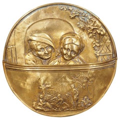 French Wall Mount Brass Repousse Letter Pocket, Circa 1890