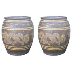 Vintage Pair of Chinese Planters with Dragons