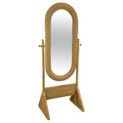 Specchio da terra in vimini vintage Boho