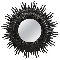 Vintage Hollywood Regency Lrg Molded Plastic Black Painted Sunburst Wall Mirror