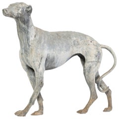 Antigua escultura inglesa de plomo fundido de Whippet de pie, Inglaterra, 1900
