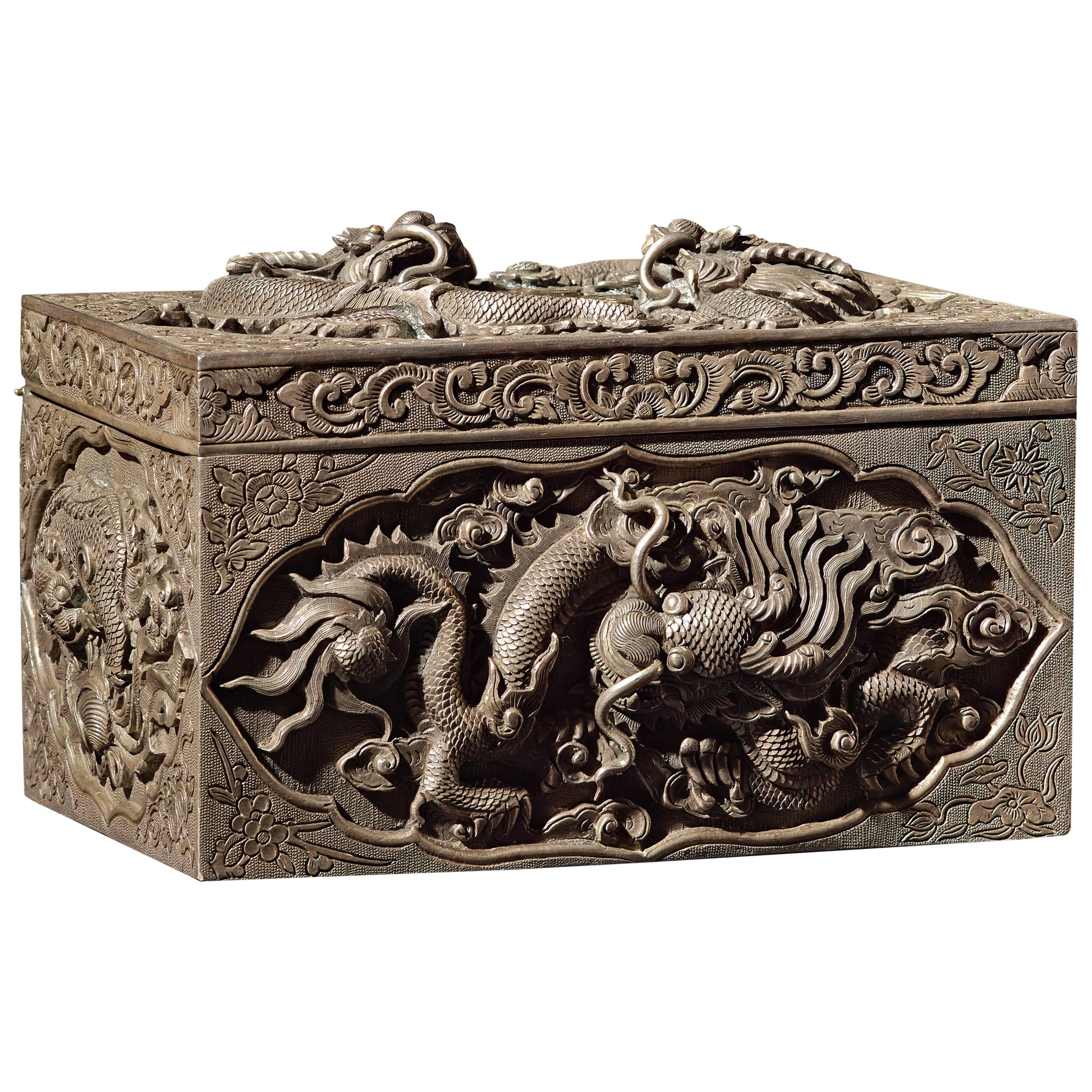 Beautiful Chinese Silver Box For Sale