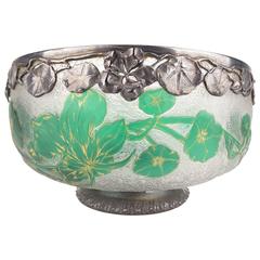 1890s Daum Art Nouveau Bowl with Squash Blossom, Sterling Silver Overlay, 1900s 2