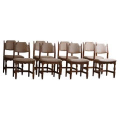 Henning Kjærnulf, Set of 8 Chairs, Oak & Hessian, Mid Century Modern, 1960s