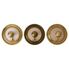 Set of Three Large Mid Century Modern Brass Coat Hooks or Wall Wardrobes 1960s