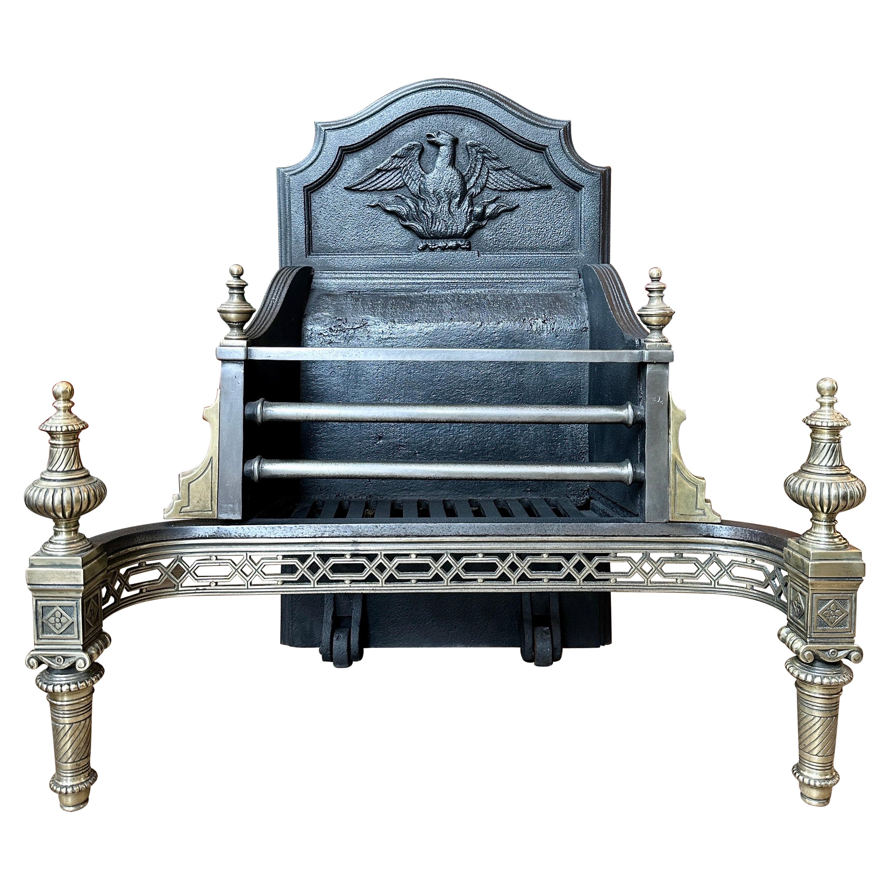 An Antique English Georgian Style Brass And Cast Iron Fire Grate