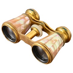 Colmont Ft Paris Mother of Pearl French Opera Glasses With Leather Case, 1890s