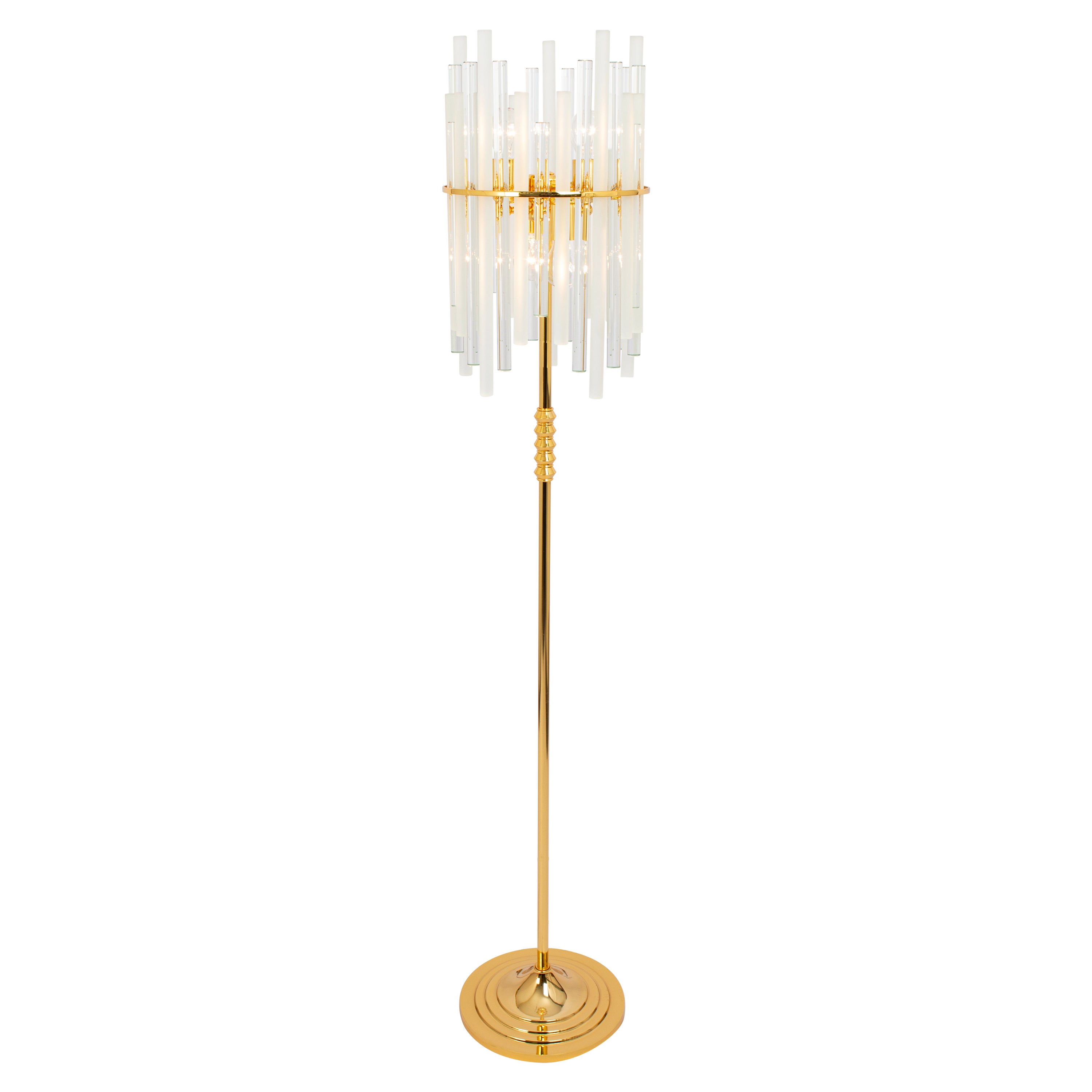 Stunning Large Brass Floor Lamp with crystal rods by C.Palme , Germany, 1970s