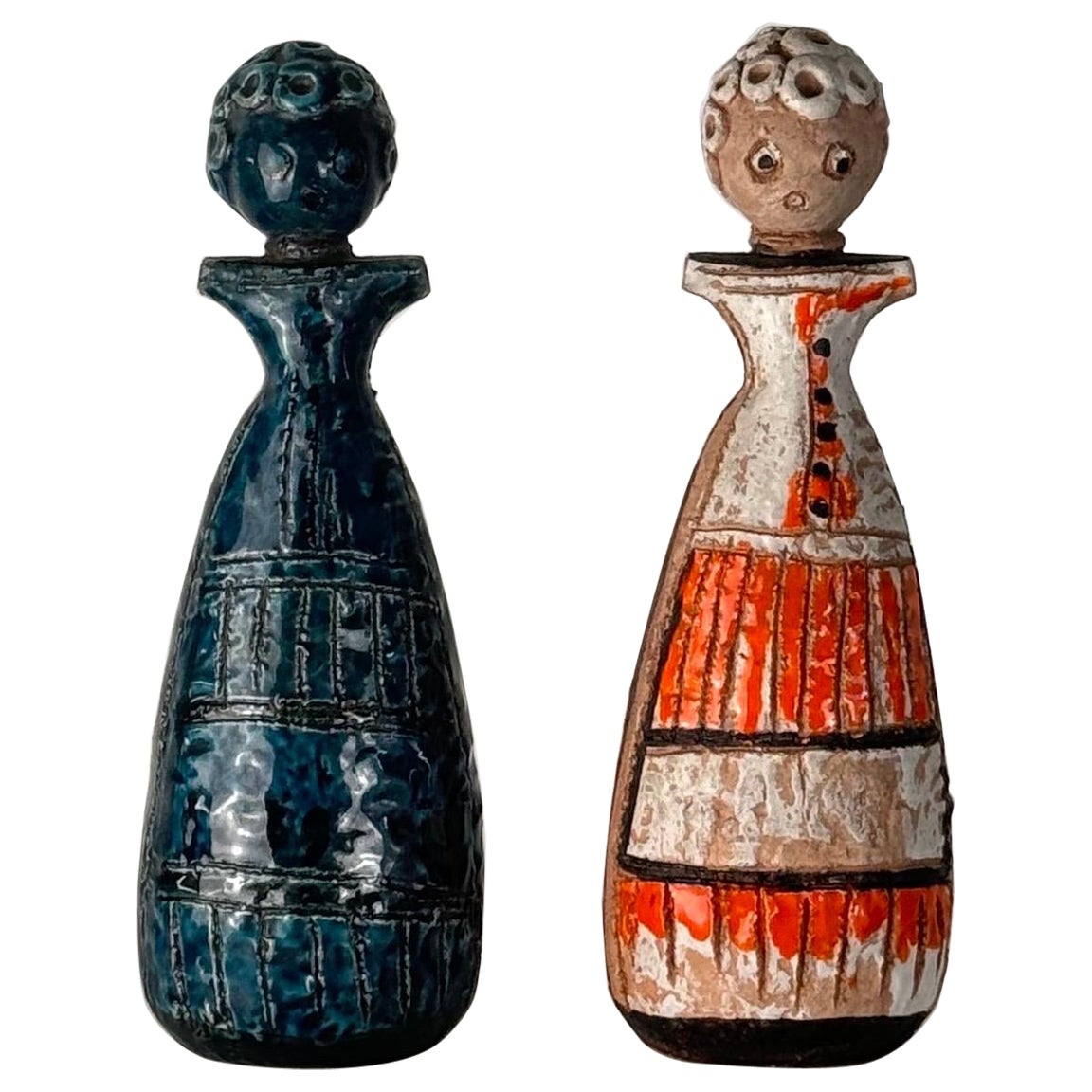 Bellissima coppia di statuette da donna realizzate a mano da Aldo Londi per Bitossi, anni '70 in vendita