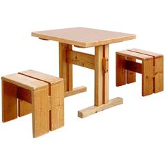Charlotte Perriand Table and Stools for Les Arcs