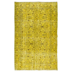 5.6x9 Ft Yellow Overdyed Floral Pattern Rug, Modern Turkish Handmade Wool Carpet