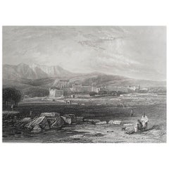 Original Antique Print of the Temple of Baalbek, Lebanon. C.1850