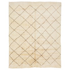 Contemporary Moroccan Style Wool Rug In Beige Color With Geometric Design