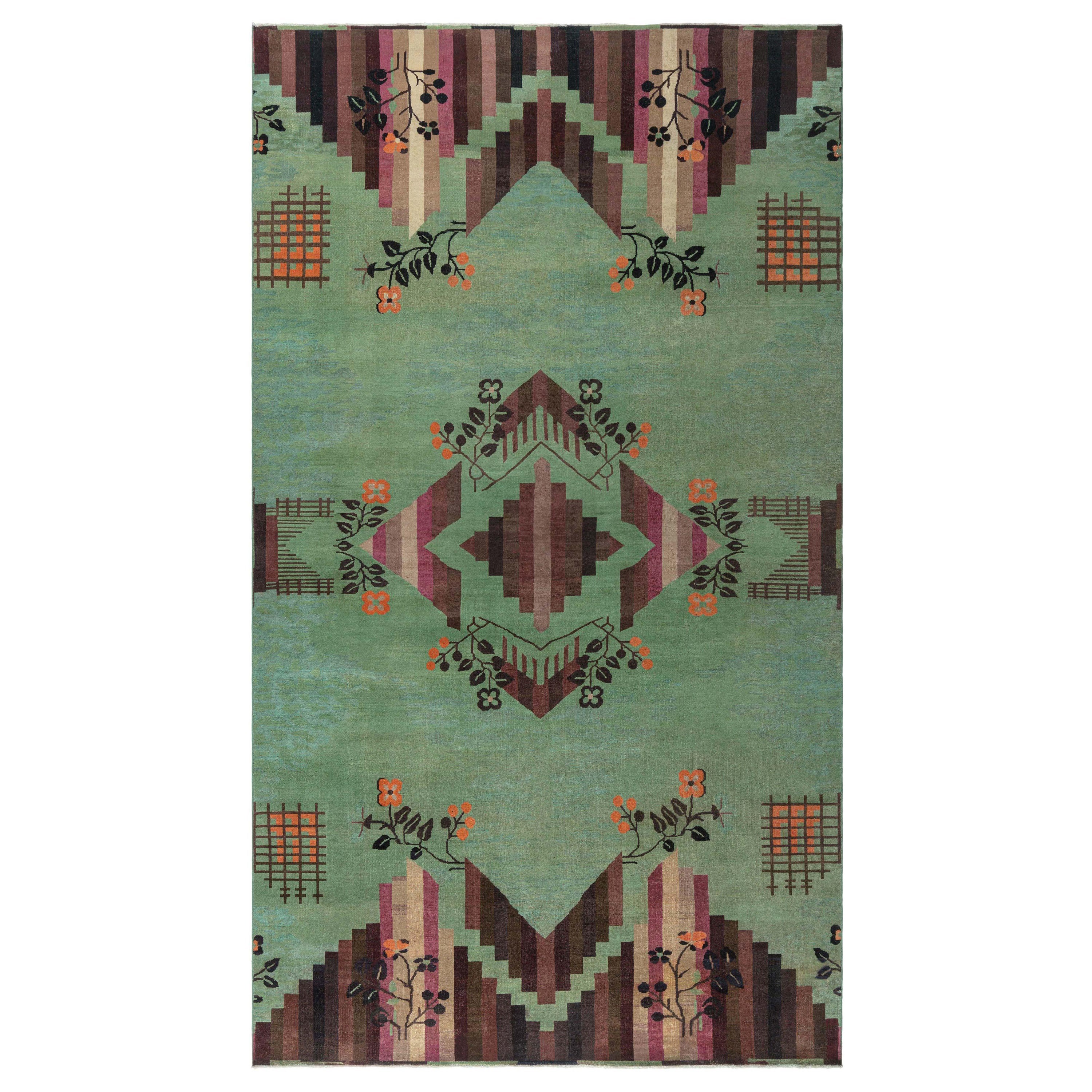 Tapis chinois Art Déco vert en vente