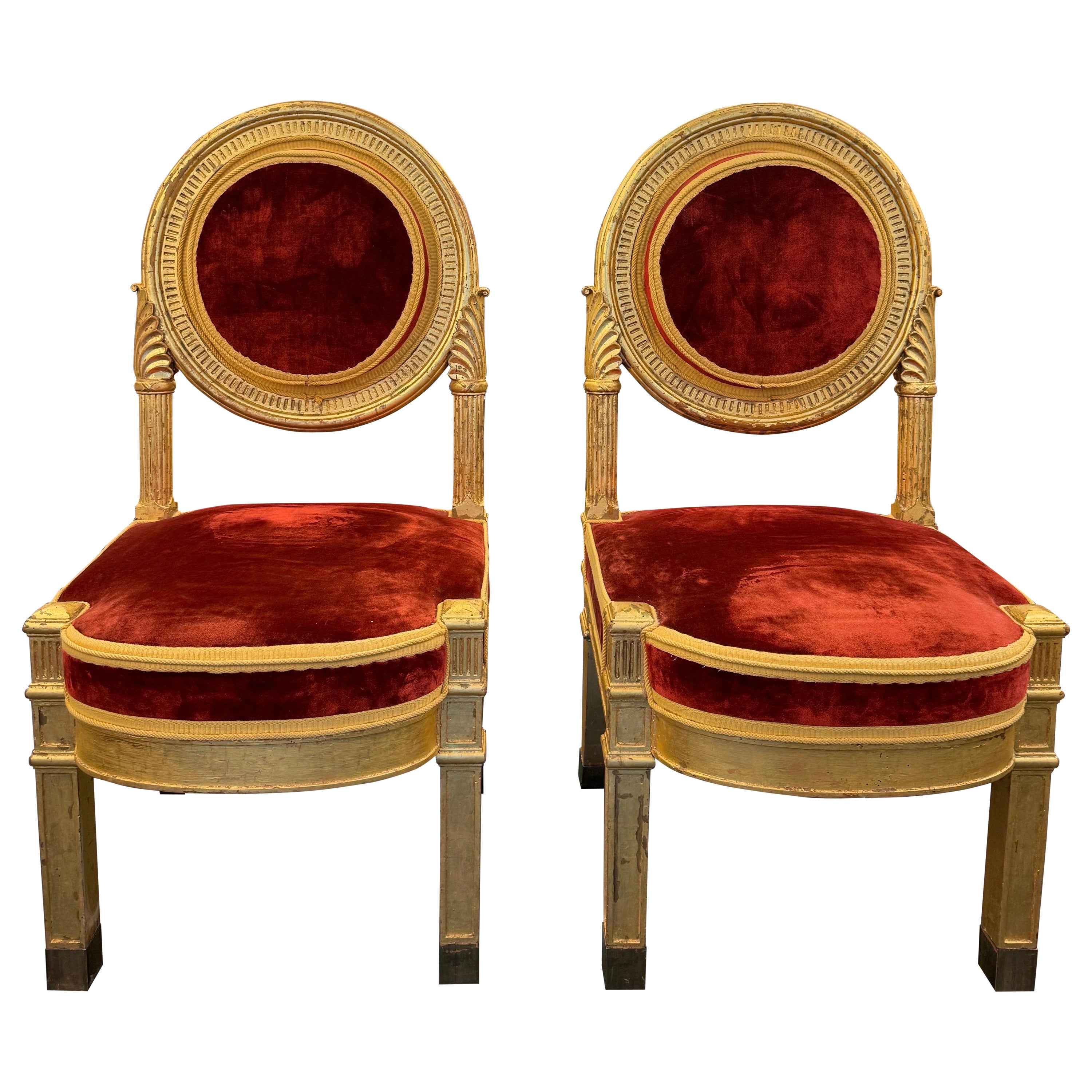 A pair of 19C Italian giltwood side chairs