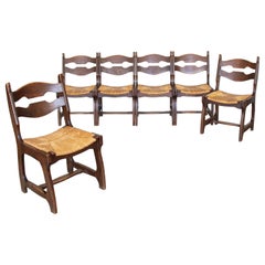 French Oak Dining Chairs in the style of Guillerme & Chambron, Set of 6