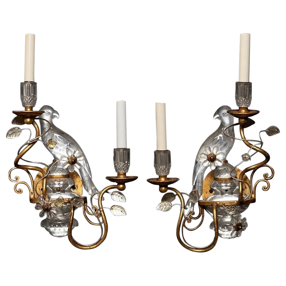 Italian Vintage Gilt Tole and Crystal Sconces