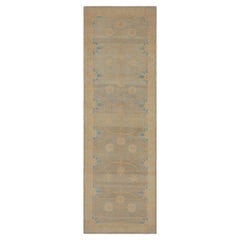 Rug & Kilim’s Khotan Style Runner in Gray Beige and Blue Floral Pattern