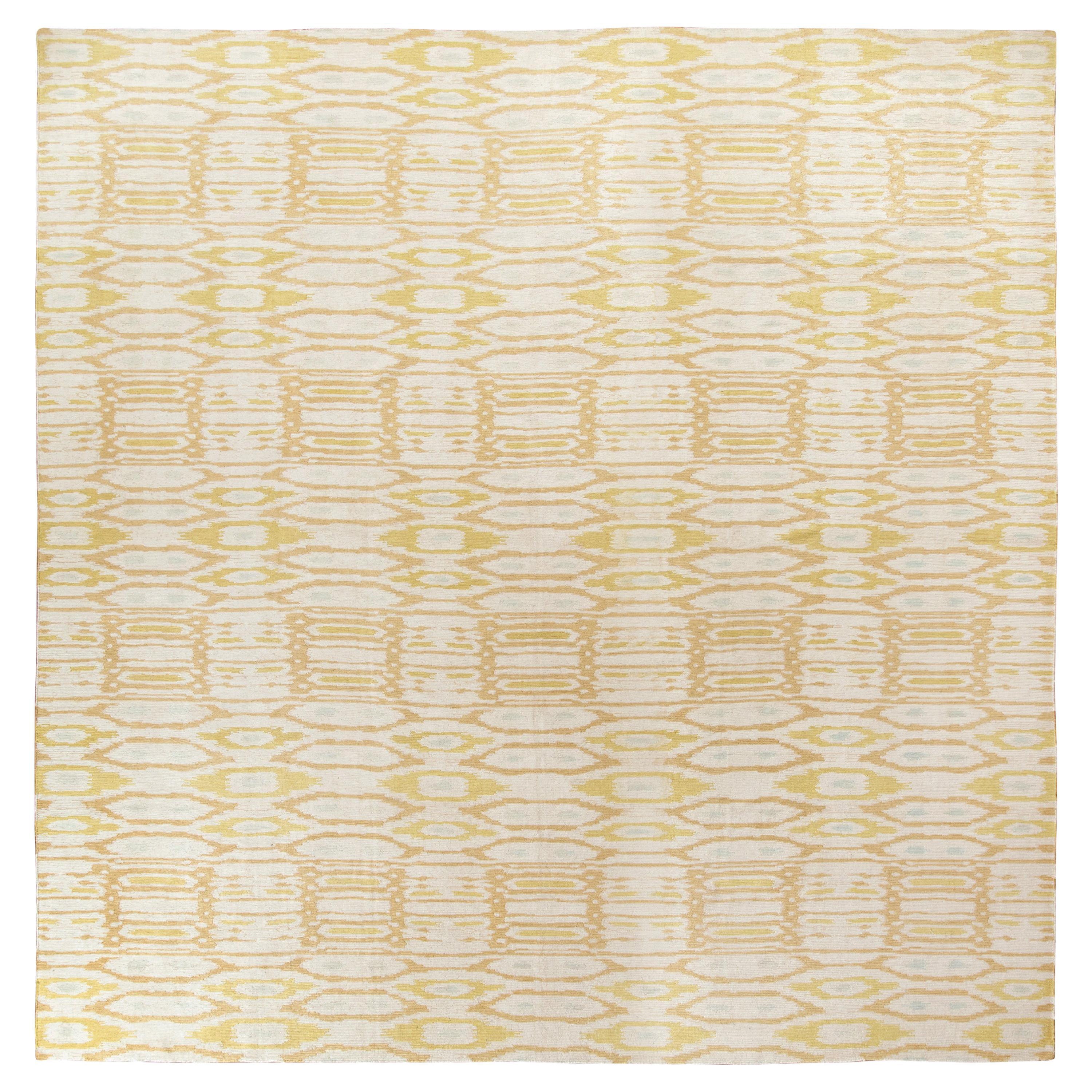 Rug & Kilim’s Modern Kilim Rug in All over Beige, White Ikats Pattern For Sale