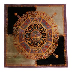 Rug & Kilim’s Art Deco Style Rug in Purple, Gold Medallion Pictorial Pattern