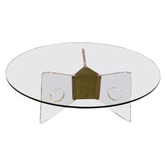 Dorothy Thorpe Illuminated Red Coffee Table Lucite Base Round Glass Top
