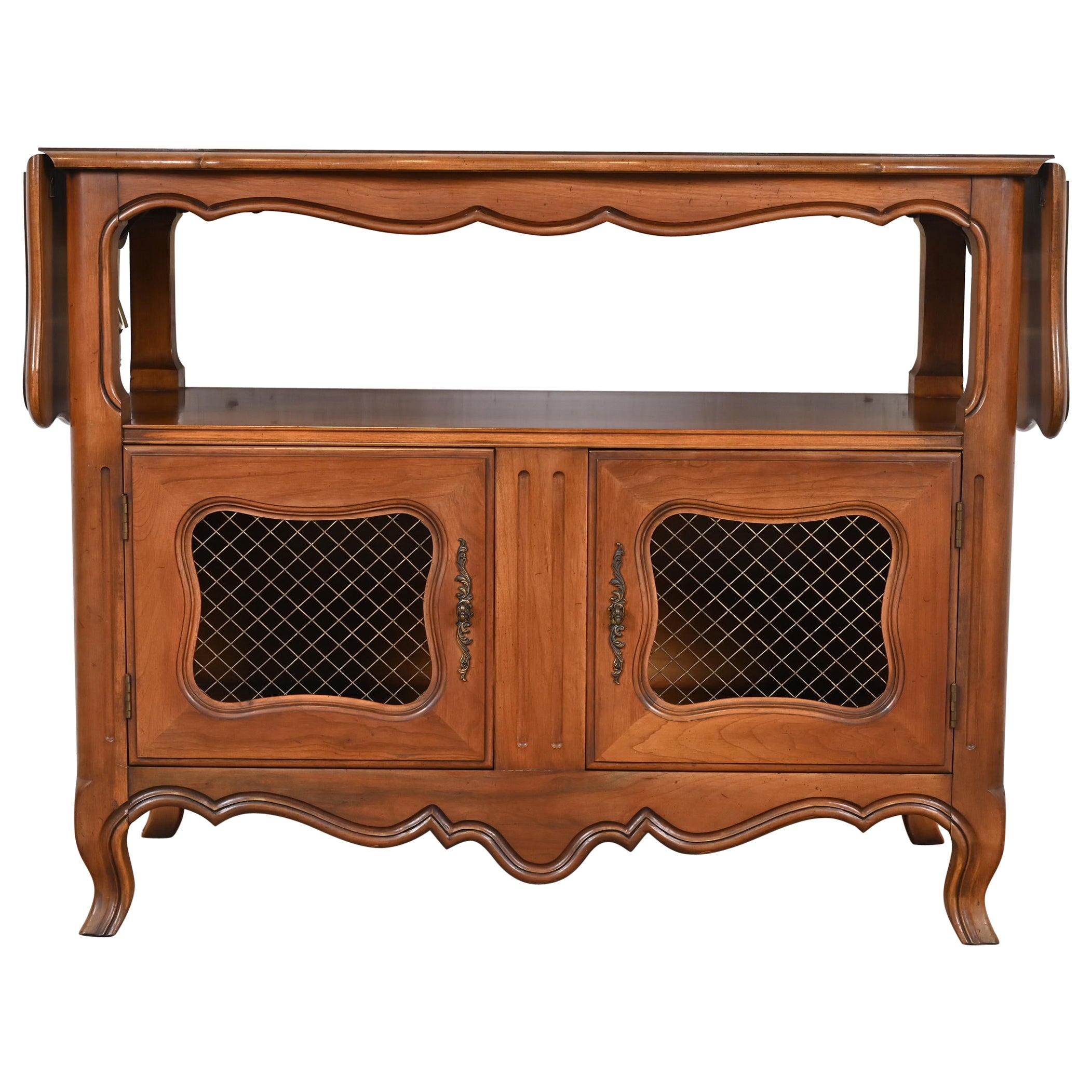 Kindel Furniture French Provincial Louis XV Cherry Wood Server or Bar Cabinet