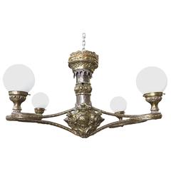 Antique Fabulous Four Arm Globe Light Chandelier Pendant 