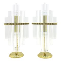 Pair of Geatano Sciolari Table Lamps, Glass and Brass, Italy, 1970s 5