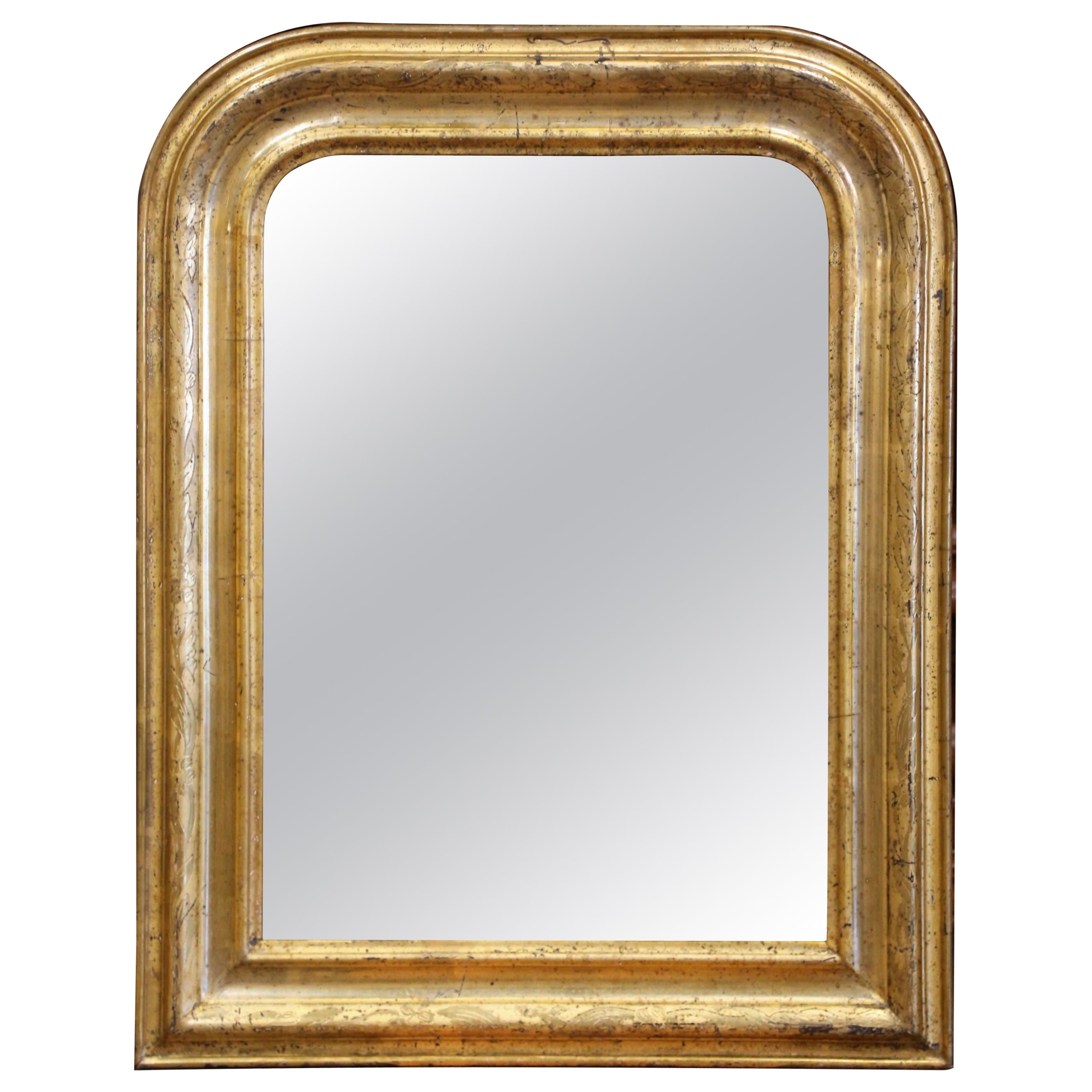 19th Century French Louis Philippe Giltwood Mirror with Floral Decor