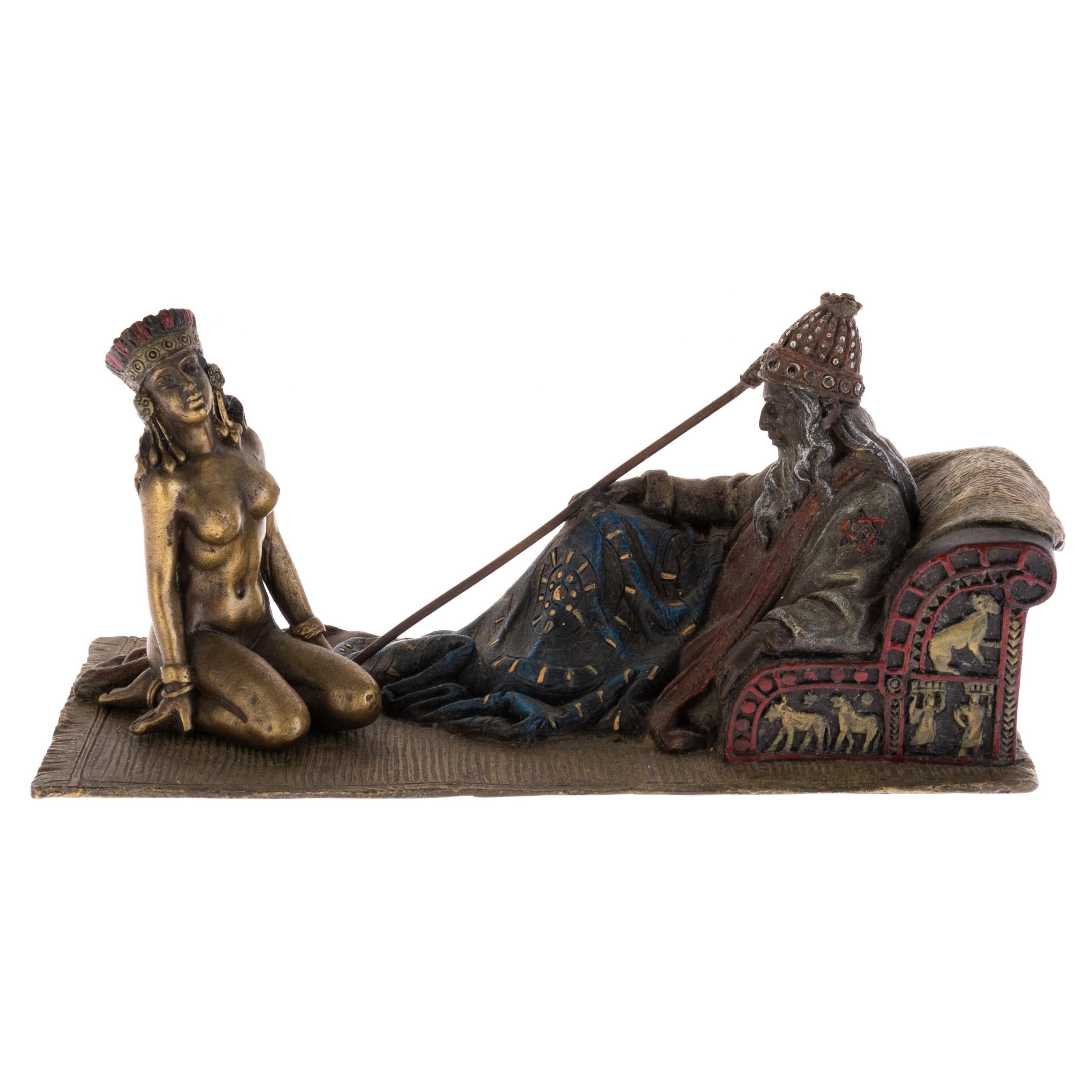 Franz Bergman Escultura vienesa de bronce pintada en frío Rey David y Betsabé 1905 en venta