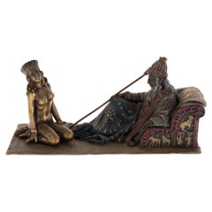 Franz Bergman Escultura vienesa de bronce pintada en frío Rey David y Betsabé 1905
