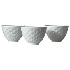 Set of 3 Porcelain Crown Window Bowls by Gunnar Nylund. Rorstrand, Sweden, 1933.