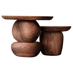 Tavolino Elefante 11, legno massiccio di noce, estetica pesante, SET DI DUE