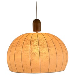 Lampada da soffitto Cocoon a mezza sfera con accenti in Wood Wood, Friedel Wauer, anni '60