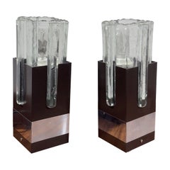 Pair Of Gaetano Sciolari Lamps For Stilkronen In Metal And Glass Design 1970s
