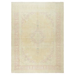 8x10.6 Ft Vintage Handmade Sun Faded Turkish Area Rug in Beige & Soft Pink