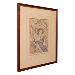 Mapa Litográfico Antiguo, Alrededores de Southampton, Inglés, Enmarcado, Victoriano