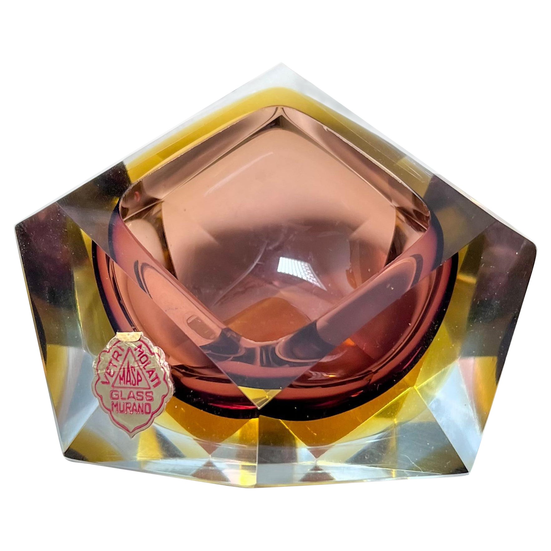 Cuenco/Pesapapeles vintage de Murano Sommerso en vidrio morado y amarillo, Flavio Poli