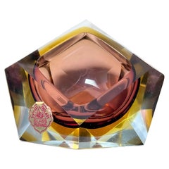 Cuenco/Pesapapeles vintage de Murano Sommerso en vidrio morado y amarillo, Flavio Poli