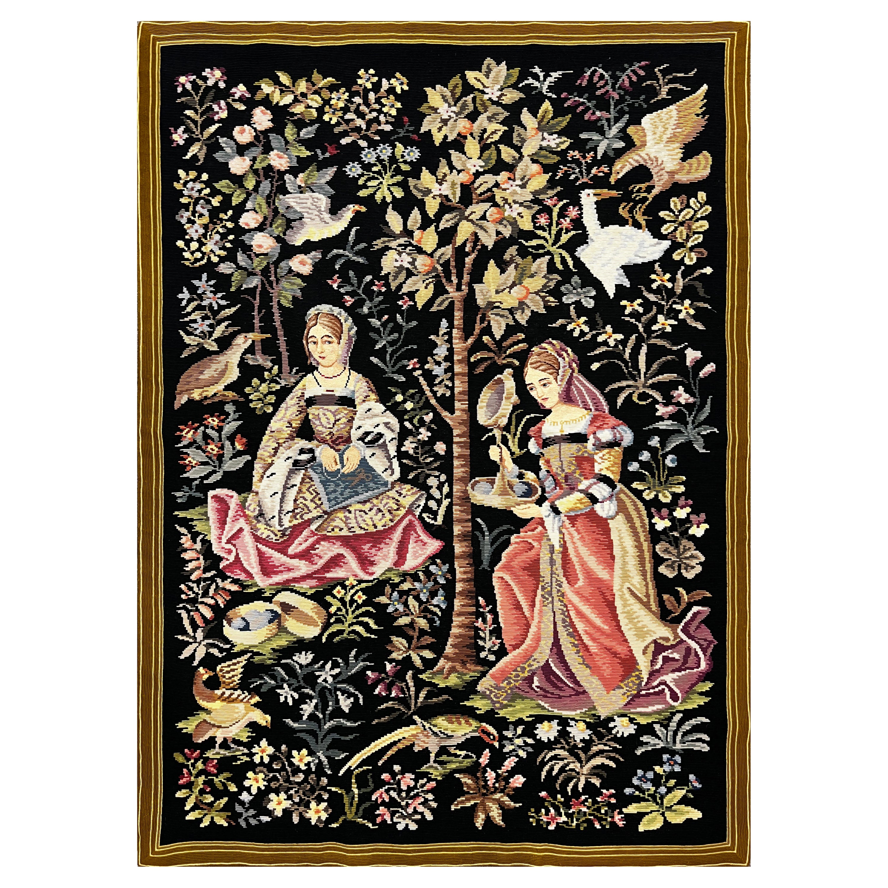 Tapisserie médiévale du Petit Point Vers 1980 - 1m37hx1m00l - N° 1146