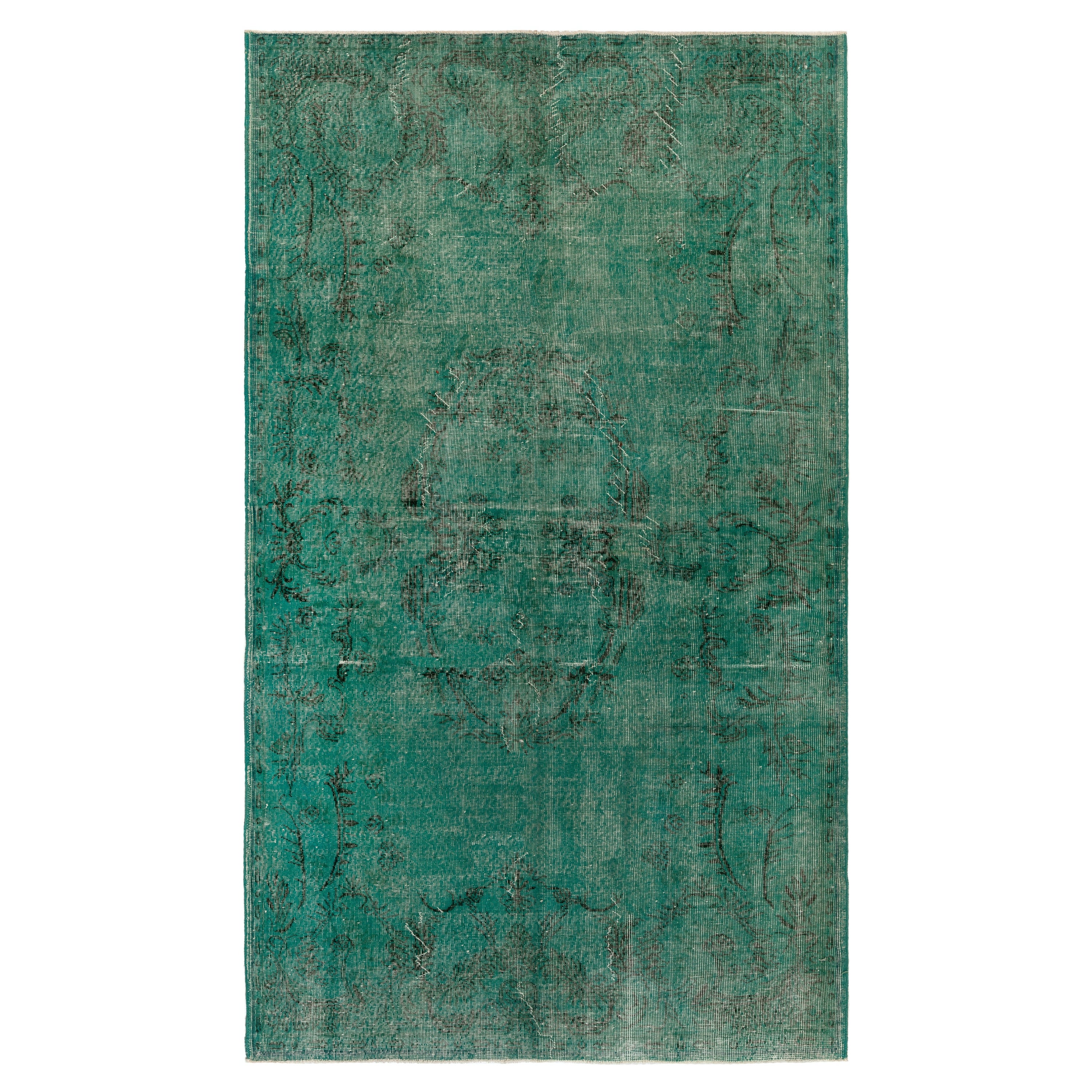 5.7x9 ft Modern Turkish Wool Area Rug in Teal Green, Decorative Handmade Carpet