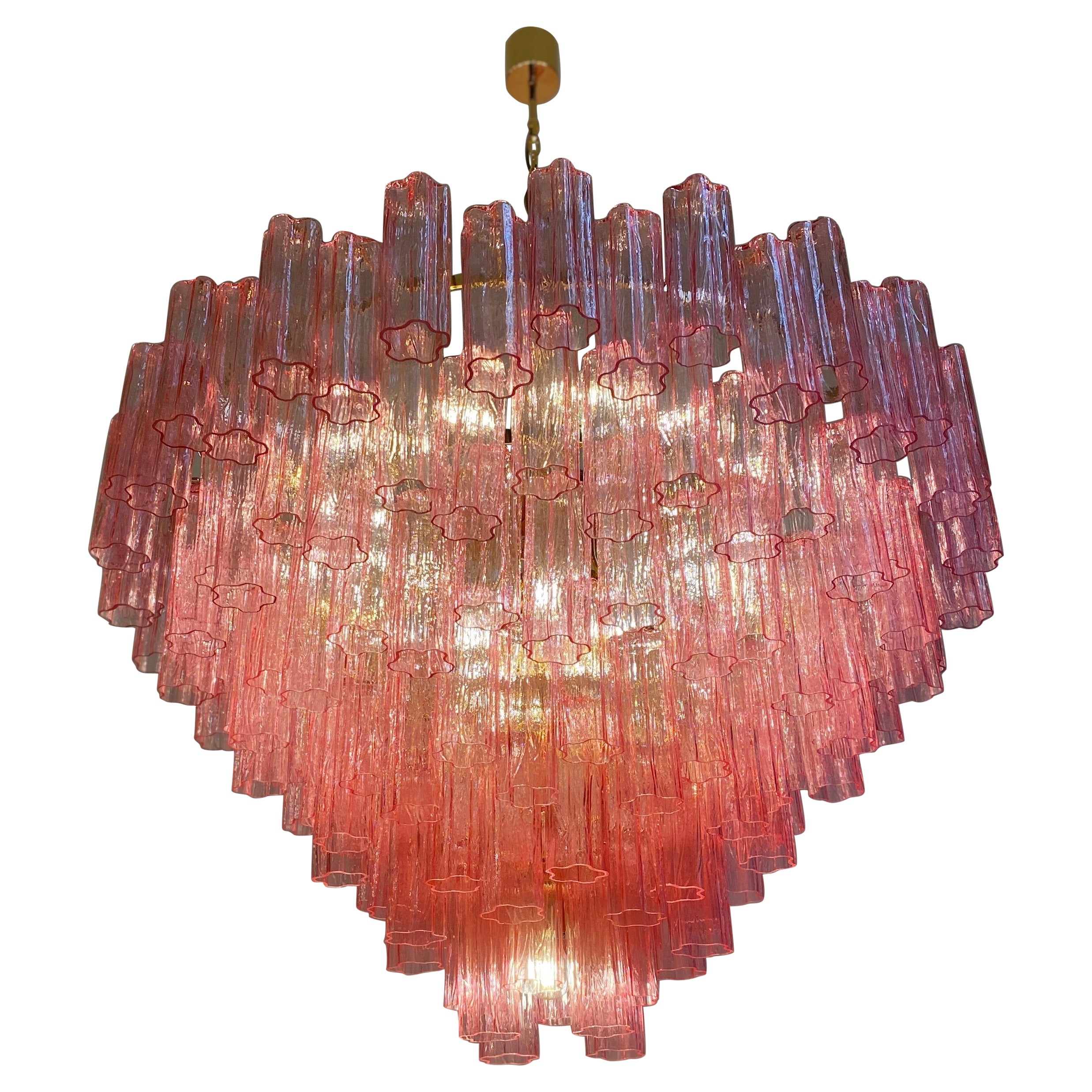 Lustre ou plafonnier monumental Tronchi en verre de Murano rose en vente