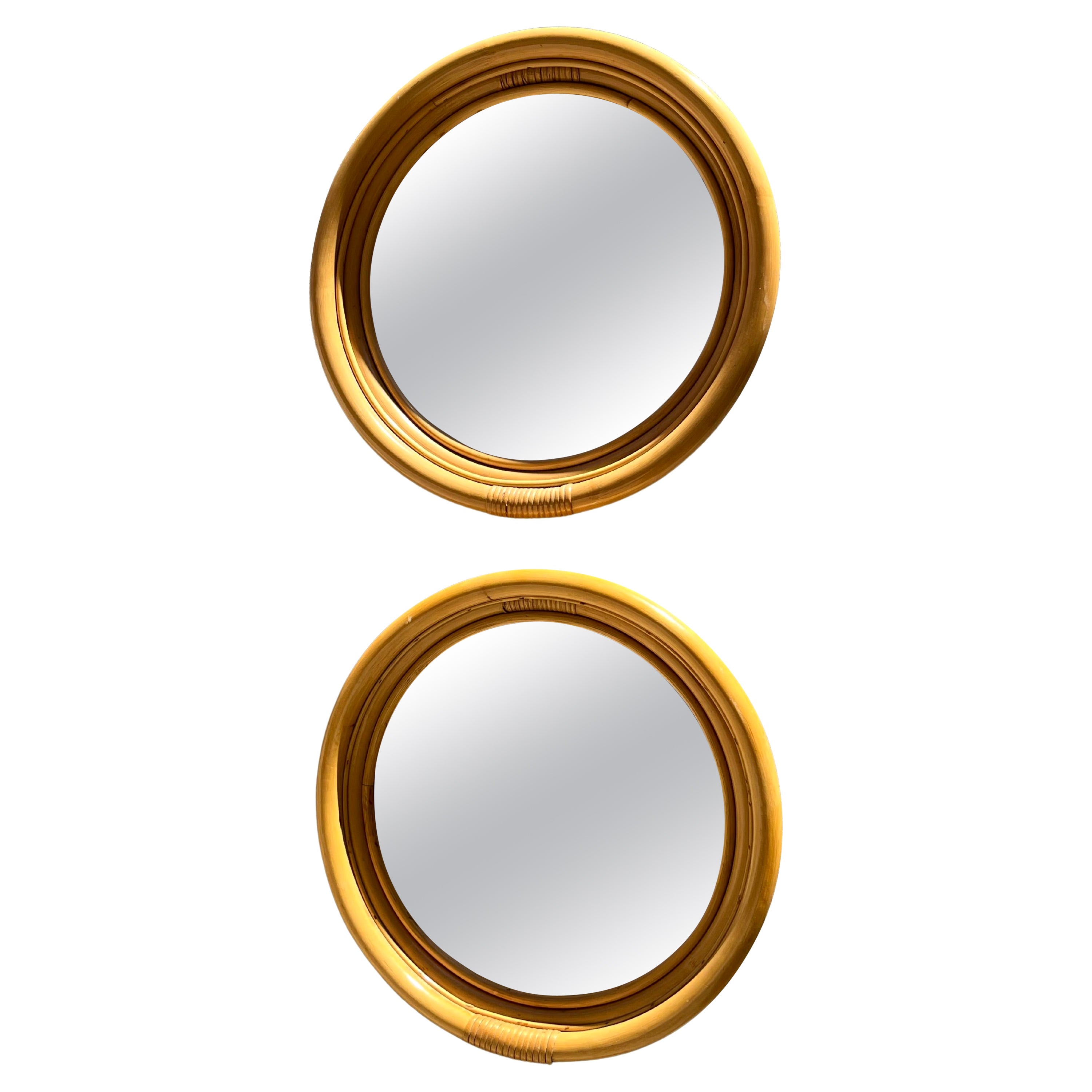 Ensemble de 2 miroirs muraux en bambou de la Côte d'Azur, France, années 1960 en vente
