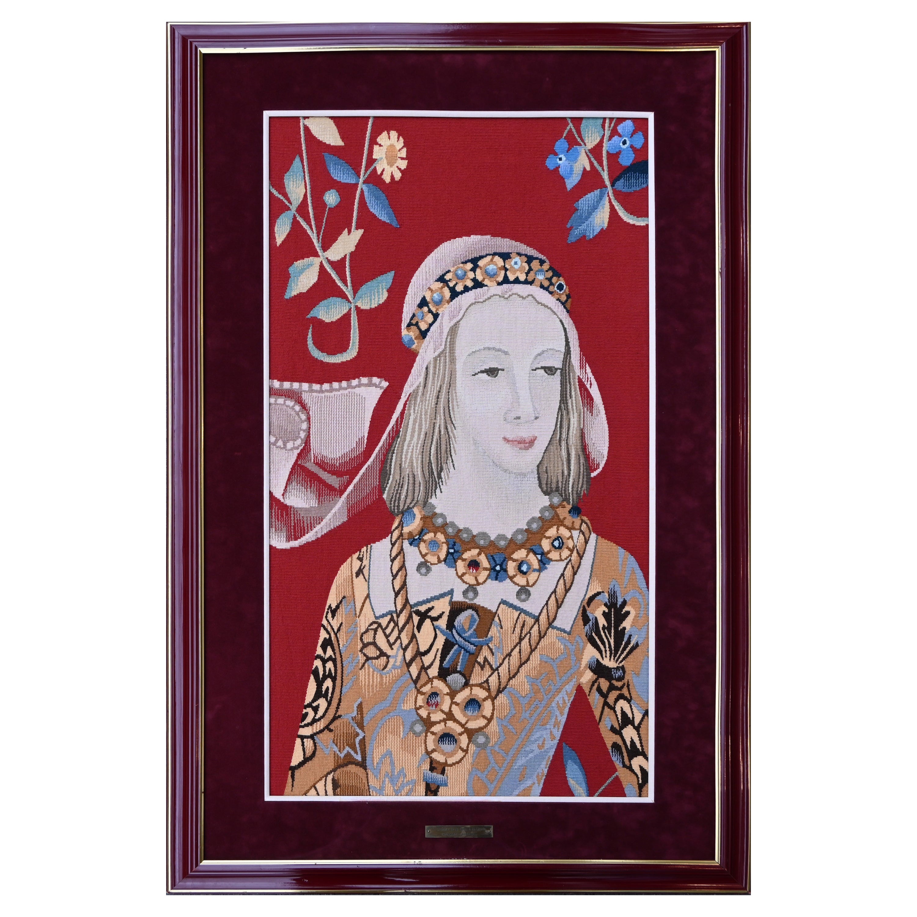 Tapiz de Aubusson enmarcado 19º, firmado, Bolduc,  Dama con Unicornio  N° 1391
