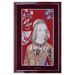Tapisserie d'Aubusson encadrée 19e, signée Bolduc,  Dame à la licorne  N° 1391