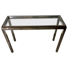 Console Table  W . Rizzo style Chrome Brass metal Glass  Top